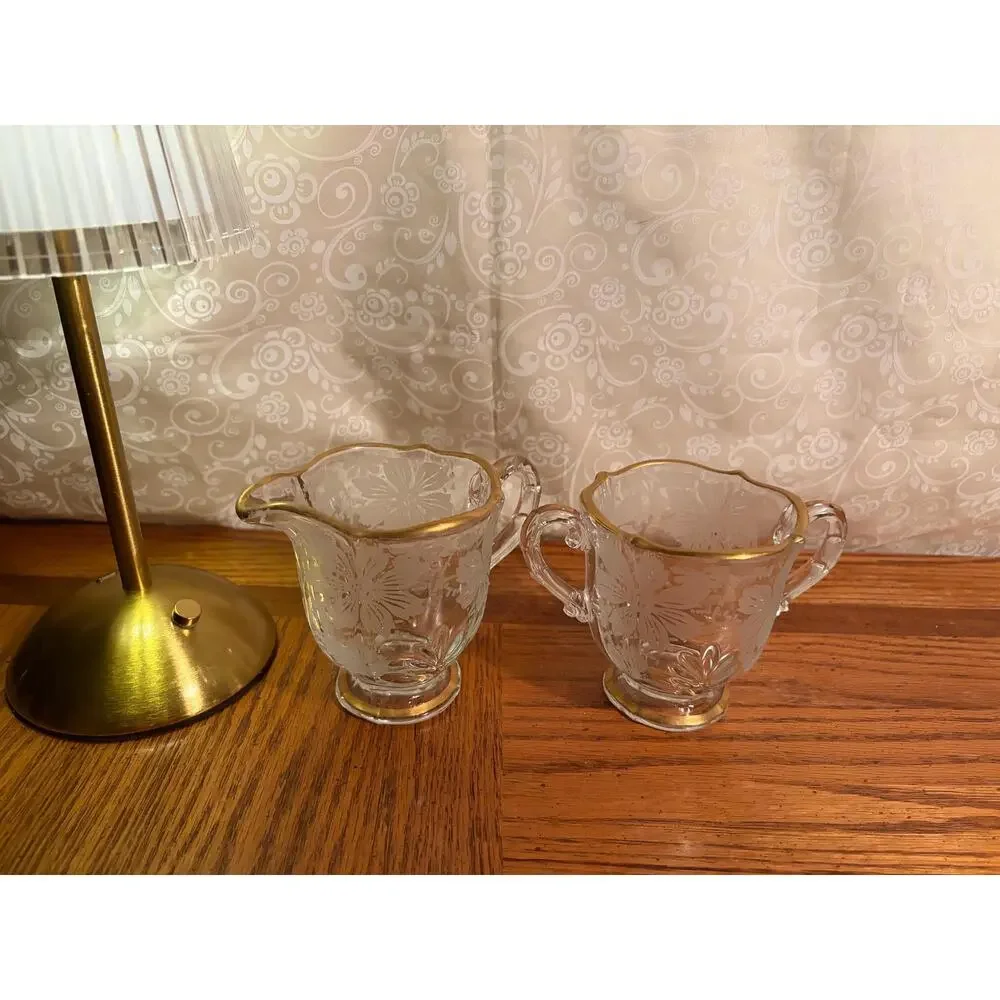 Fostoria American Etched Glass Creamer & Sugar Set | Elegant‎ Grandmillennial